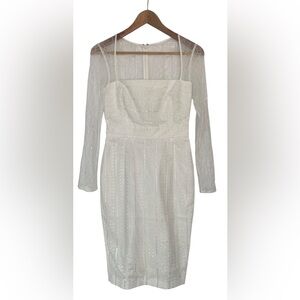 Sau Dress 6 Square Neck Long Lace Sleeve White Sheath Eyelet Bridal New NWT